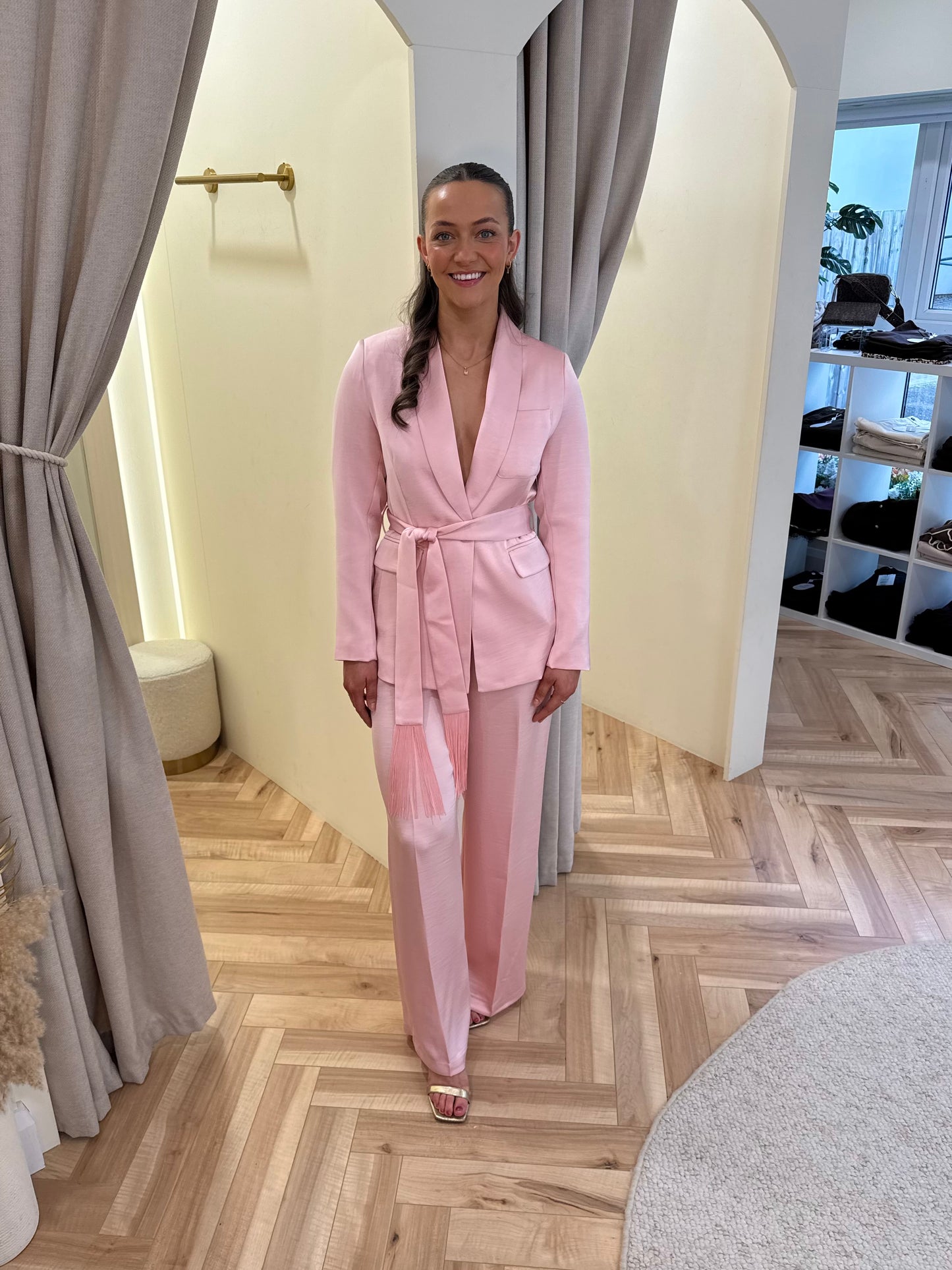 Sienna Wide Leg Satin Trousers in Pink