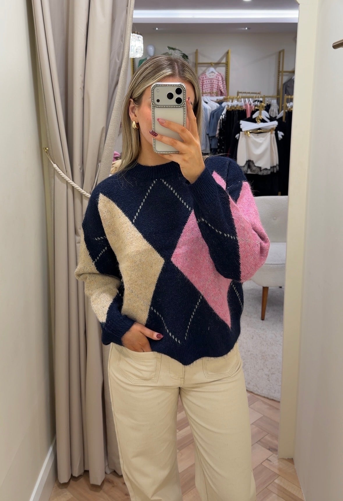 Leona argyle jumper in navy