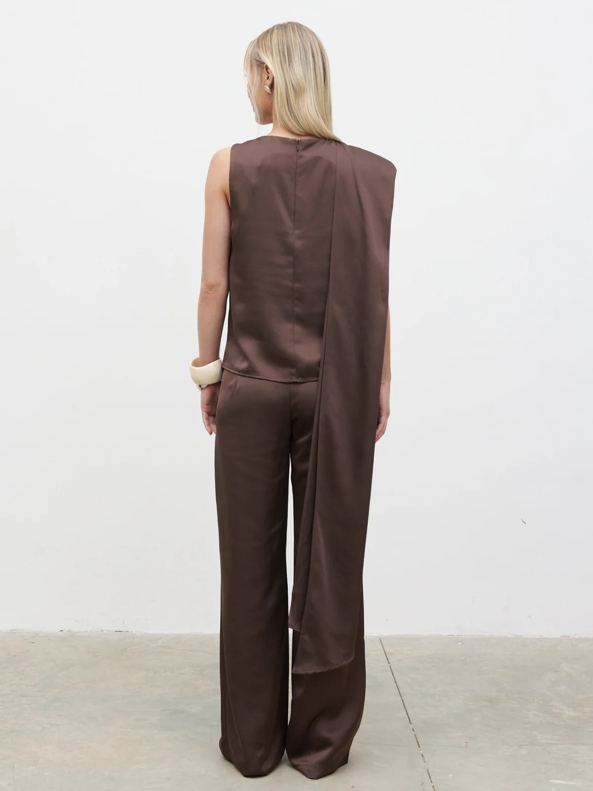 Breya scarf satin top in brown