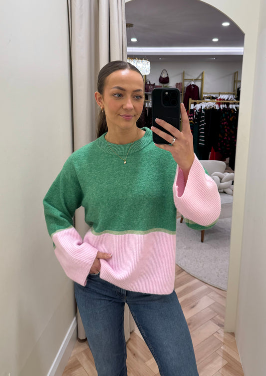 Vibonnie Knit Jumper in Green/Pink