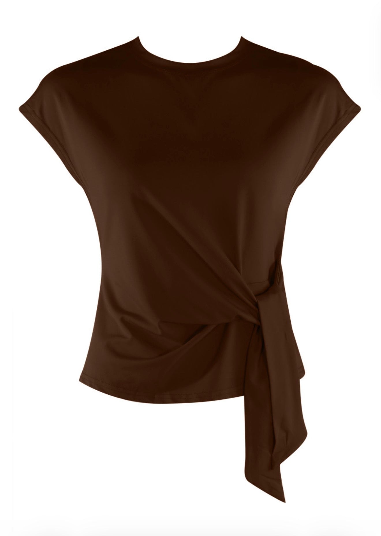 Tie Side Cap Sleeve Top in Chocolate