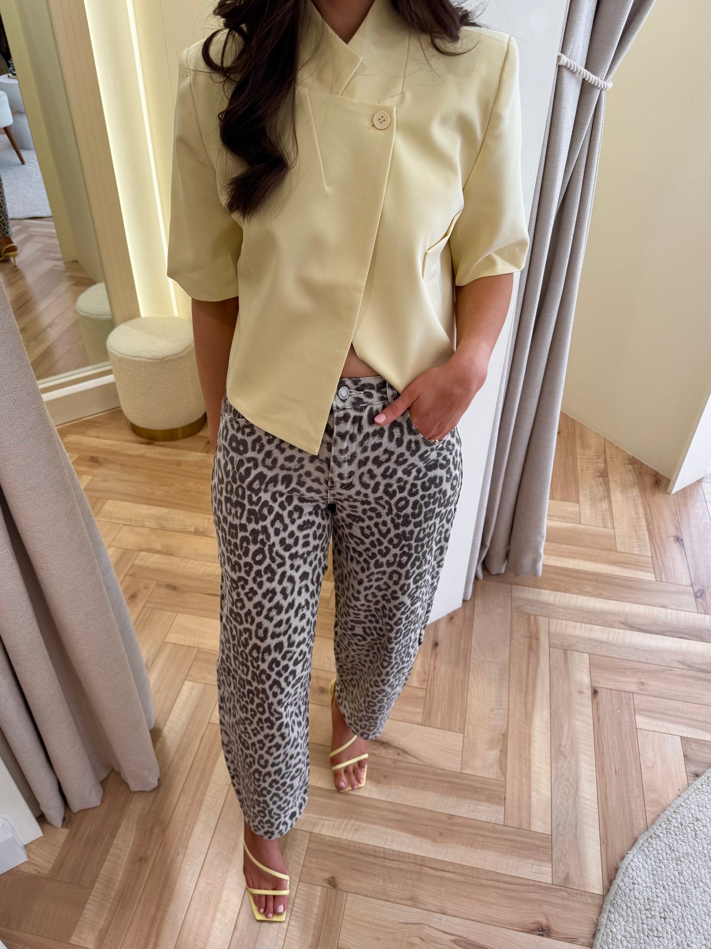 Molly Funnel Neck Short Blazer in Lemon