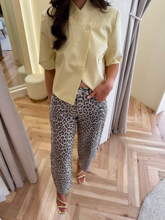 Molly Funnel Neck Short Blazer in Lemon