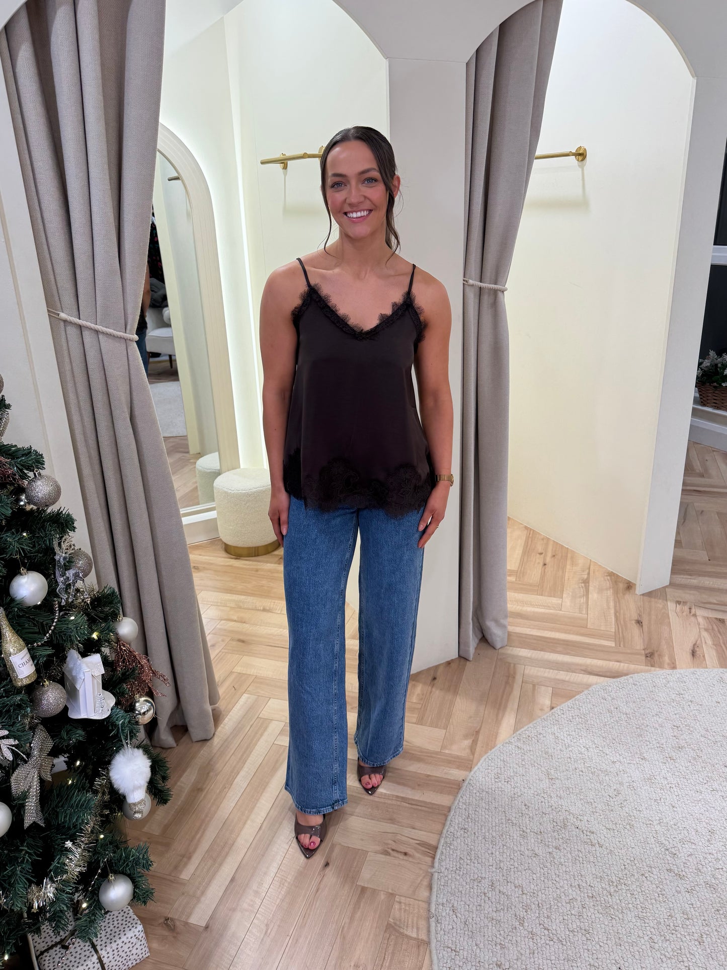 Naline lace cami top in brown