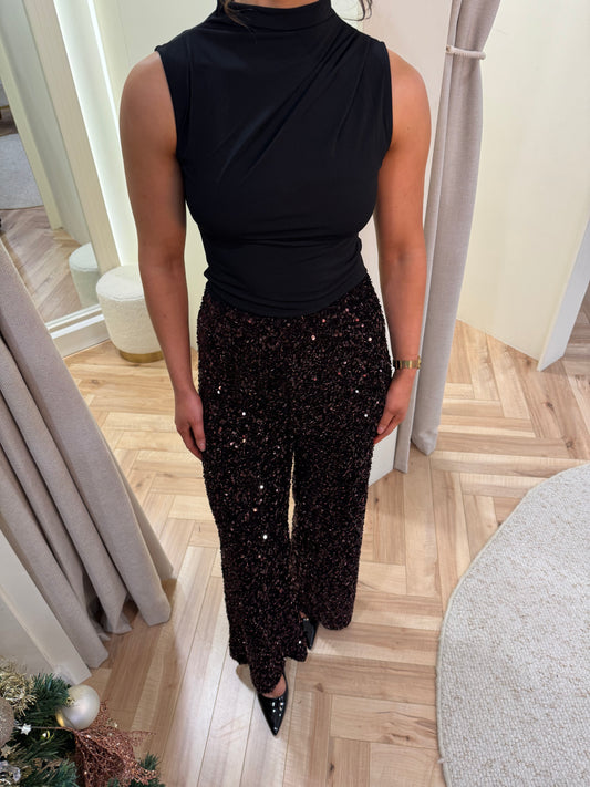 Darcie Sequin Trousers in Brown