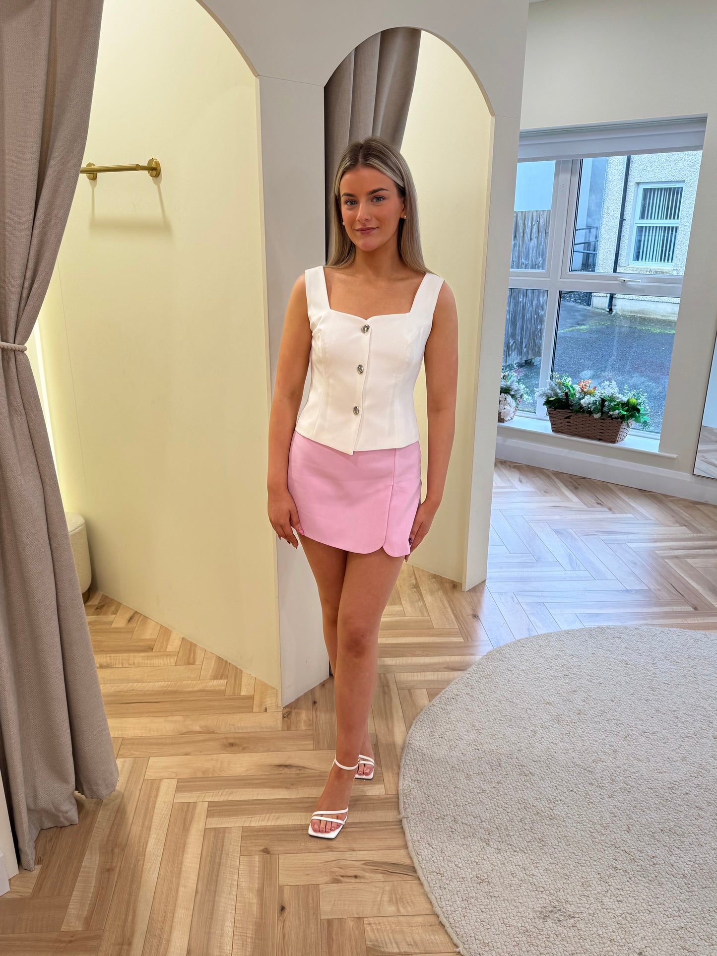 Lea Square Neck Waistcoat in White