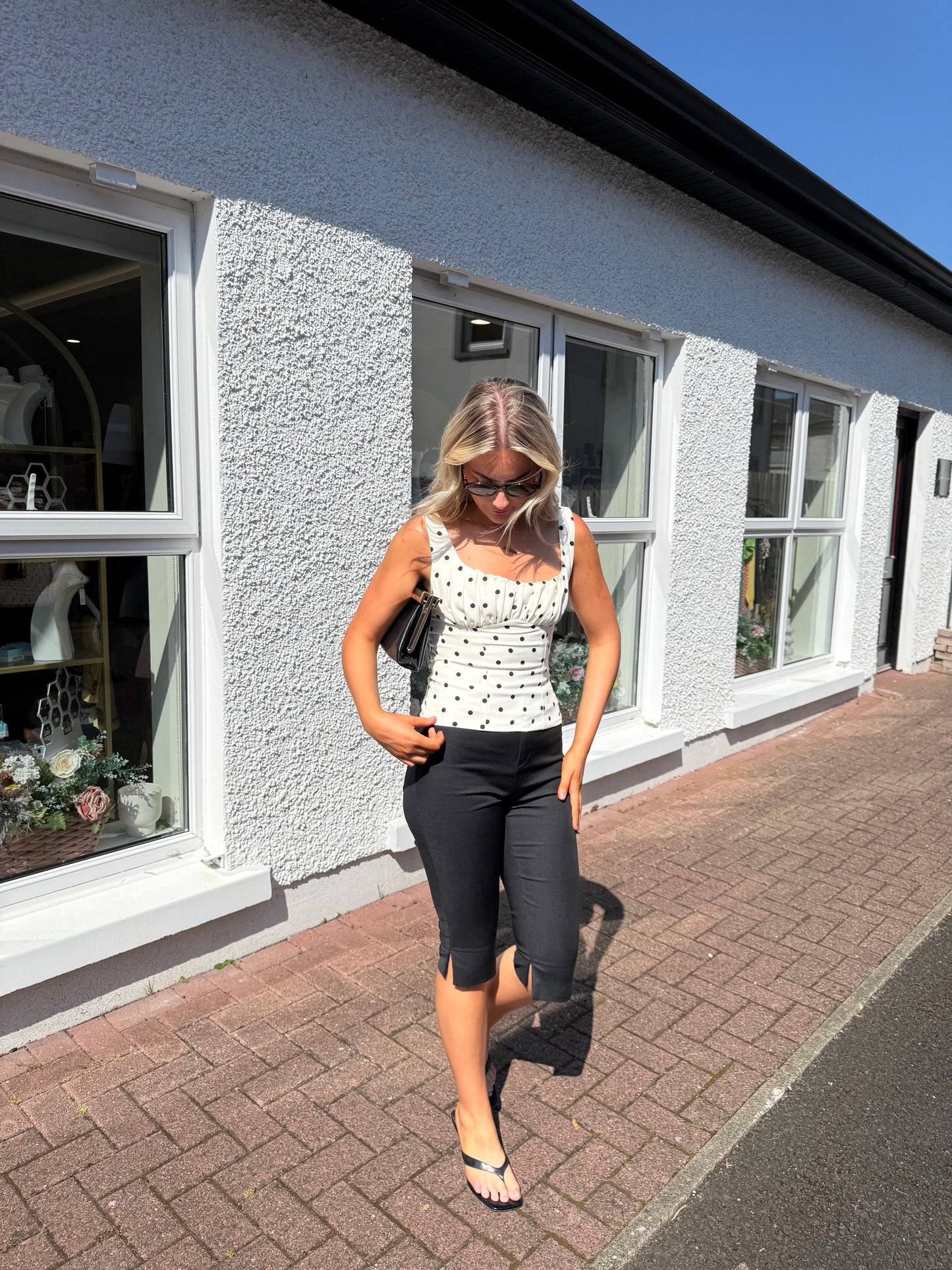 Cream Ruched Polka Dot Top