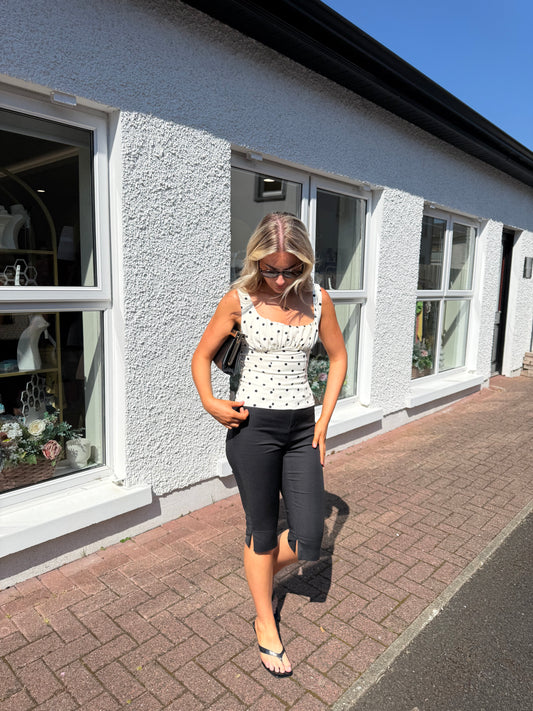 Cream Ruched Polka Dot Top