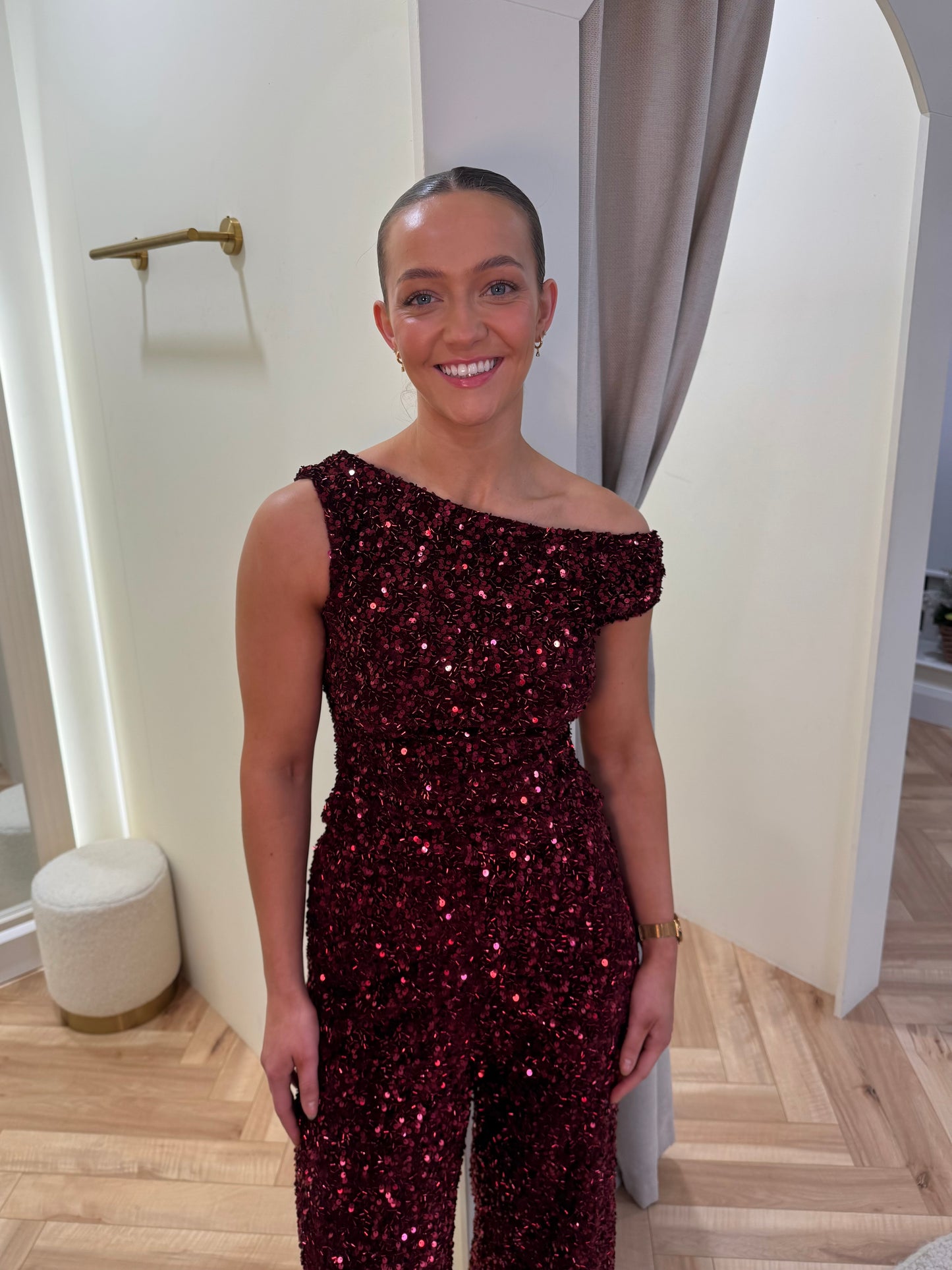 Darcie Sequin One Shoulder Top in burgundy