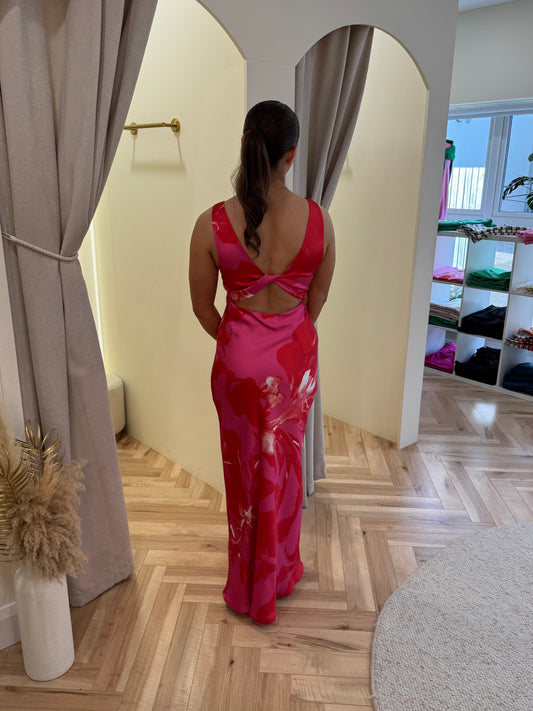 Aria Dress in Red & Pink