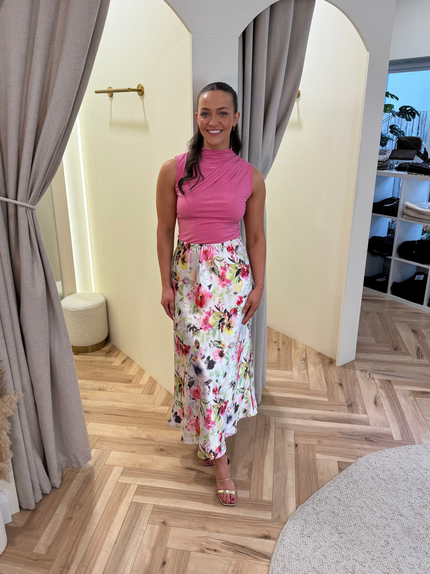 Gini Satin Skirt in Floral