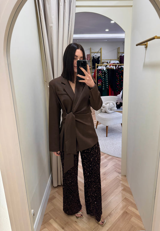 Cassie Chocolate Front Tie Blazer