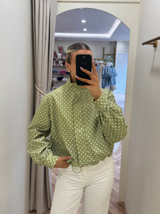 Polka Dot Bomber Jacket in Green