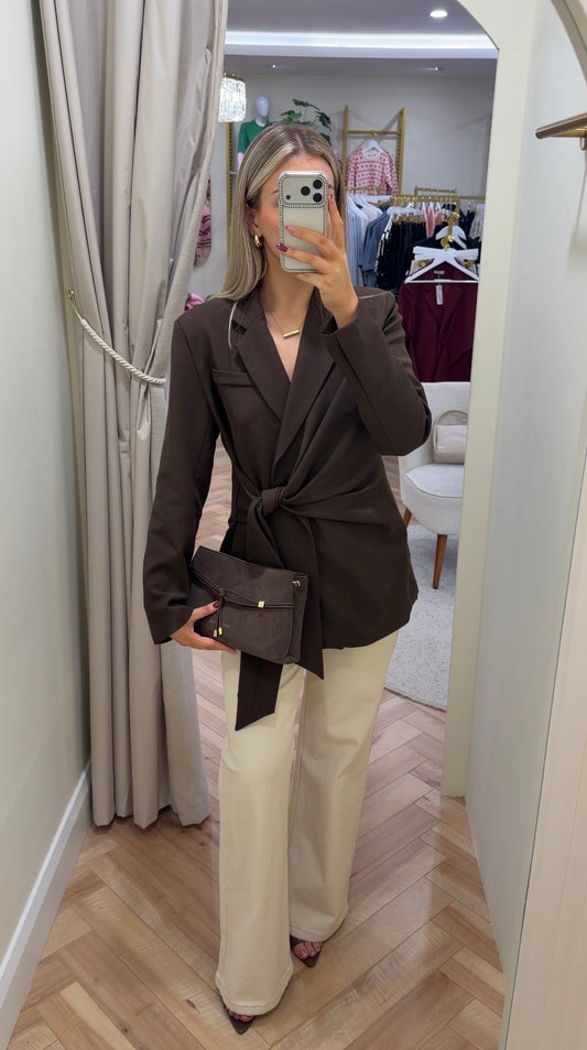 Cassie Chocolate Front Tie Blazer