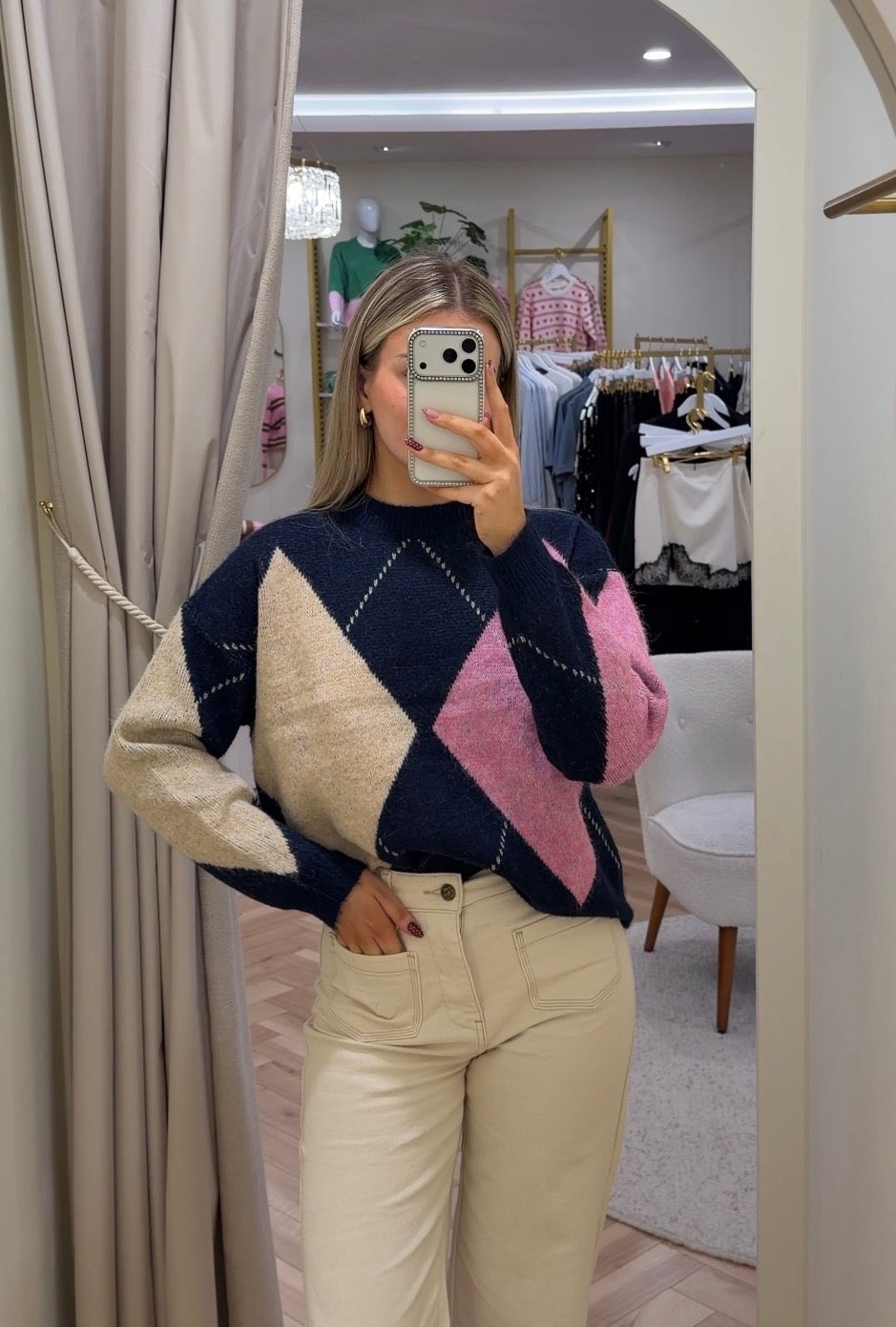 Leona argyle jumper in navy