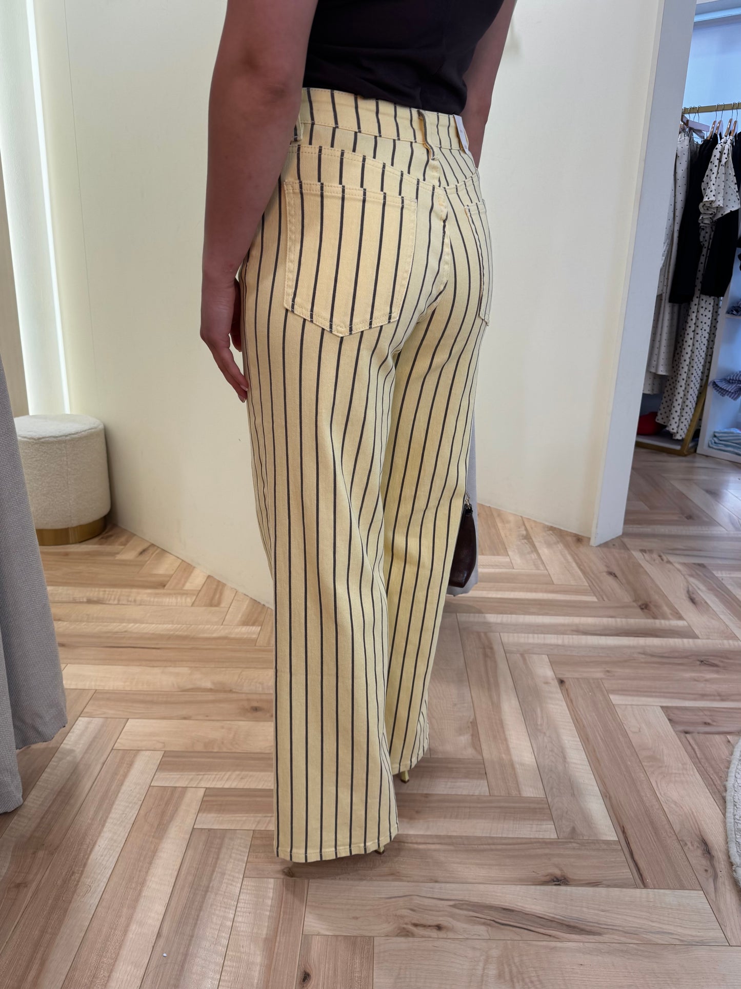Brown and yellow stripe wide leg jeans