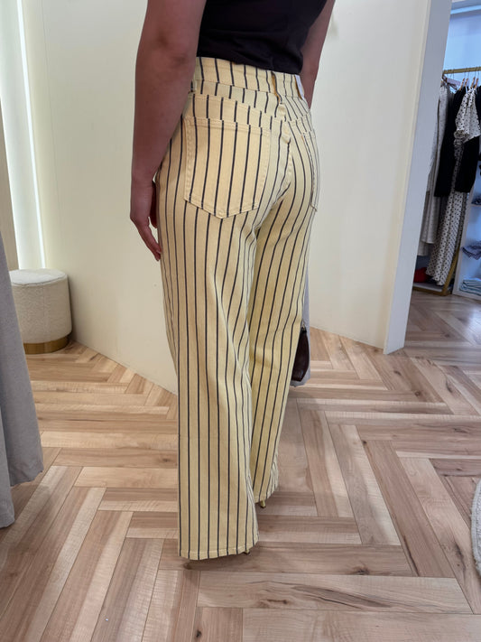 Brown and yellow stripe wide leg jeans
