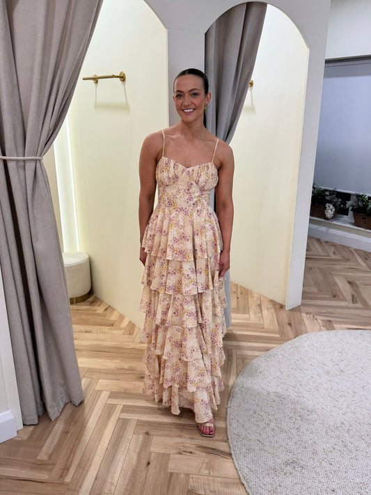 Madison Ruffle Maxi Dress in Ditsy Floral
