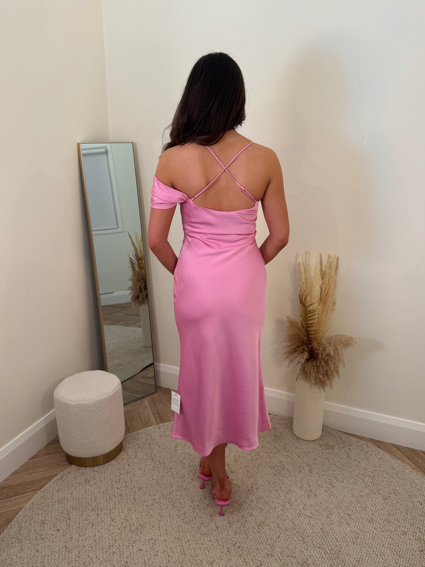 Daria Midi Slip Dress in Pink