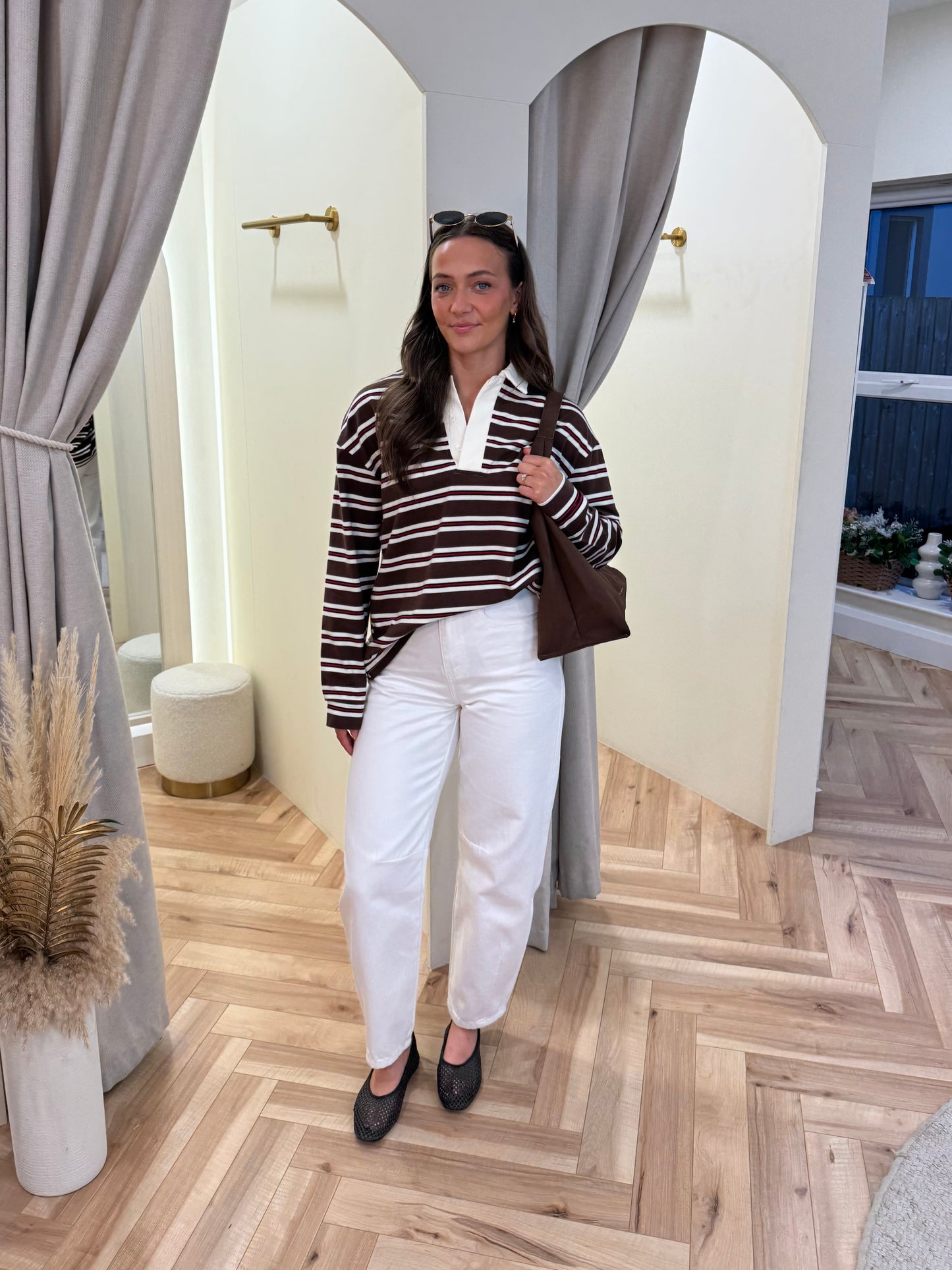 Cleo Top in Brown & Red Stripe