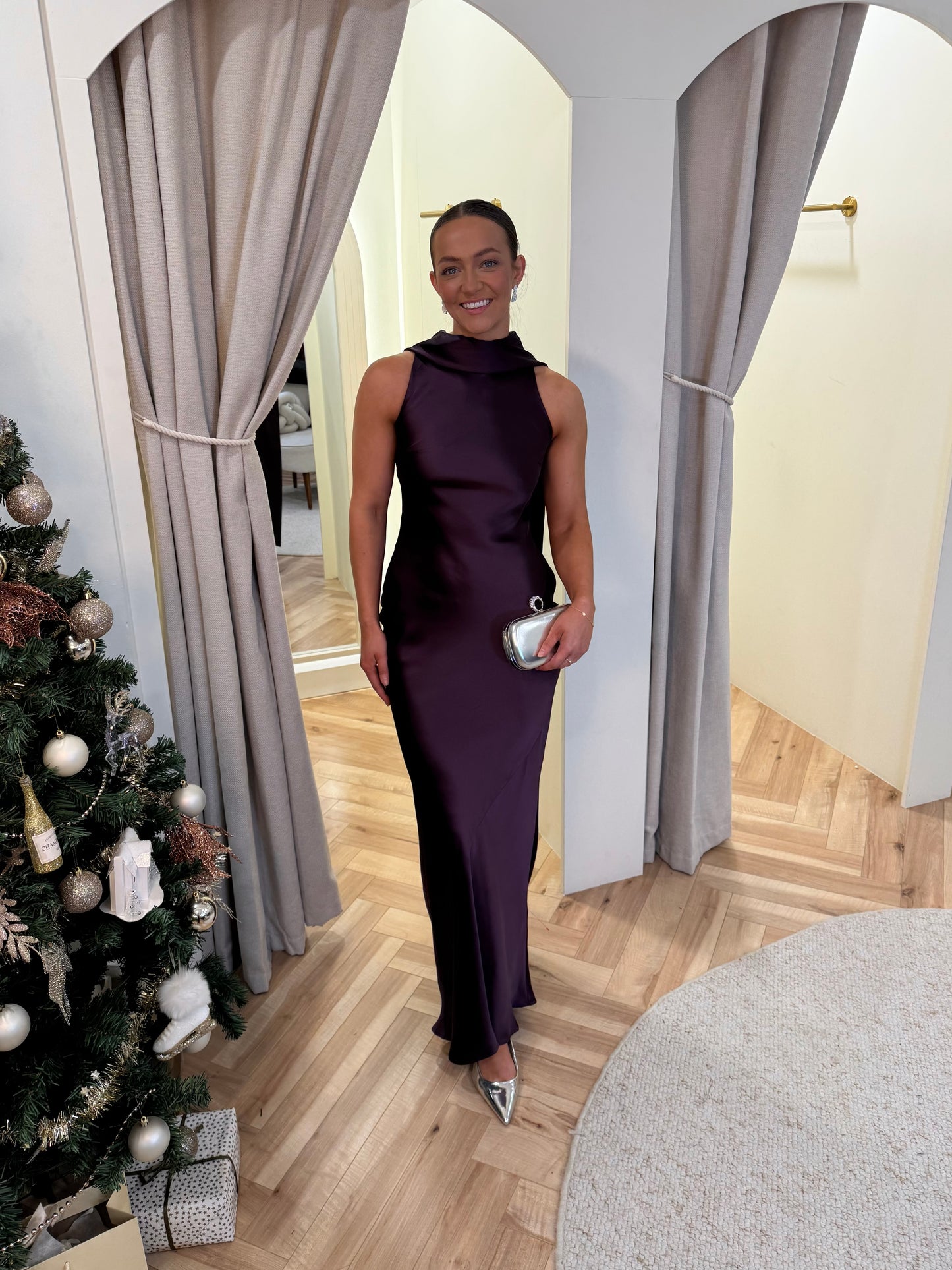 Lethe Drape Scarf Maxi Dress in Dark Grape