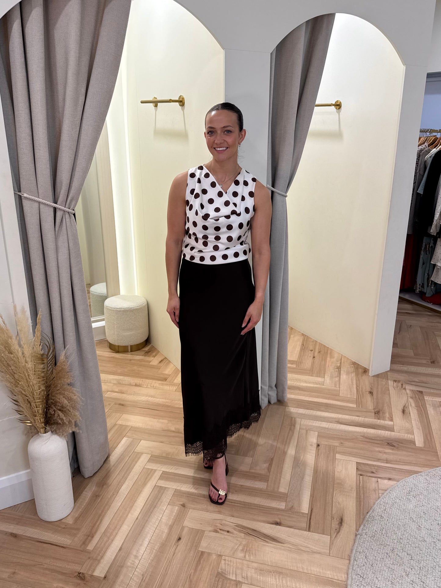 Thea Top in Brown Polka Dot
