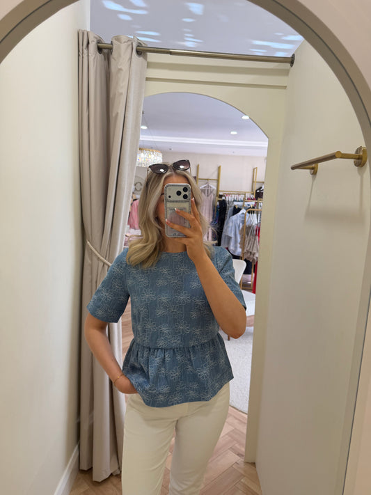 Ihodette Top in Light Blue Denim