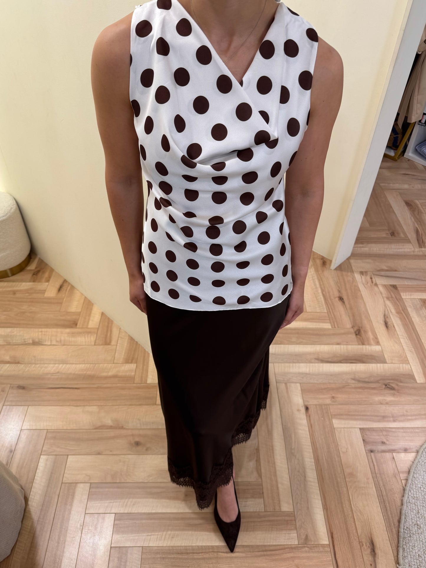 Thea Top in Brown Polka Dot