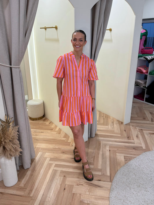 Capri dress in Orange and pink stripe