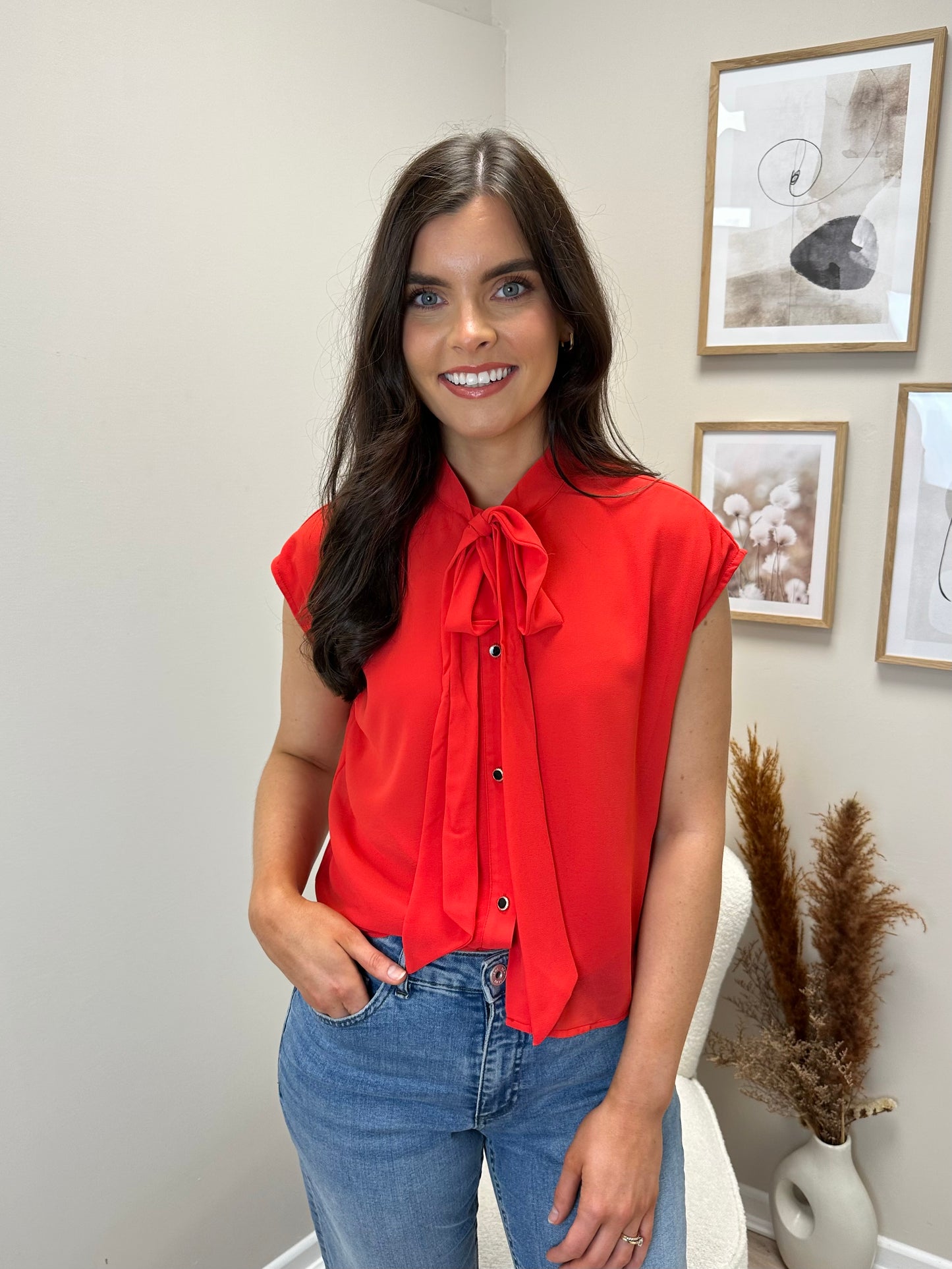 Yasmin Front Tie Short Sleeve Top in Tomato