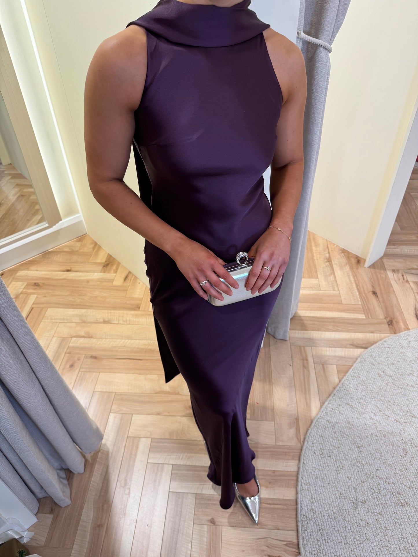 Lethe Drape Scarf Maxi Dress in Dark Grape