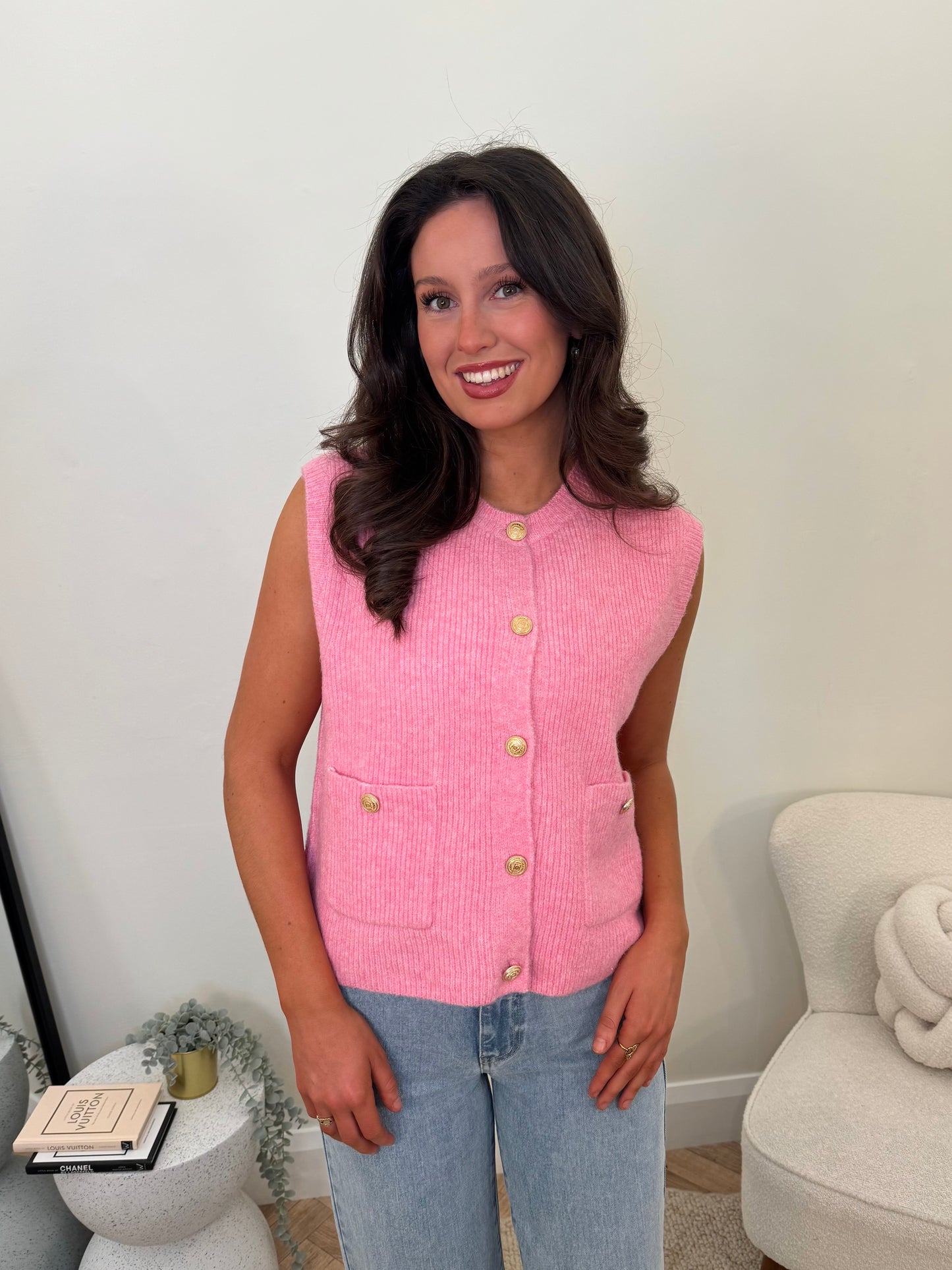 Sofia Knit Waistcoat in Pink