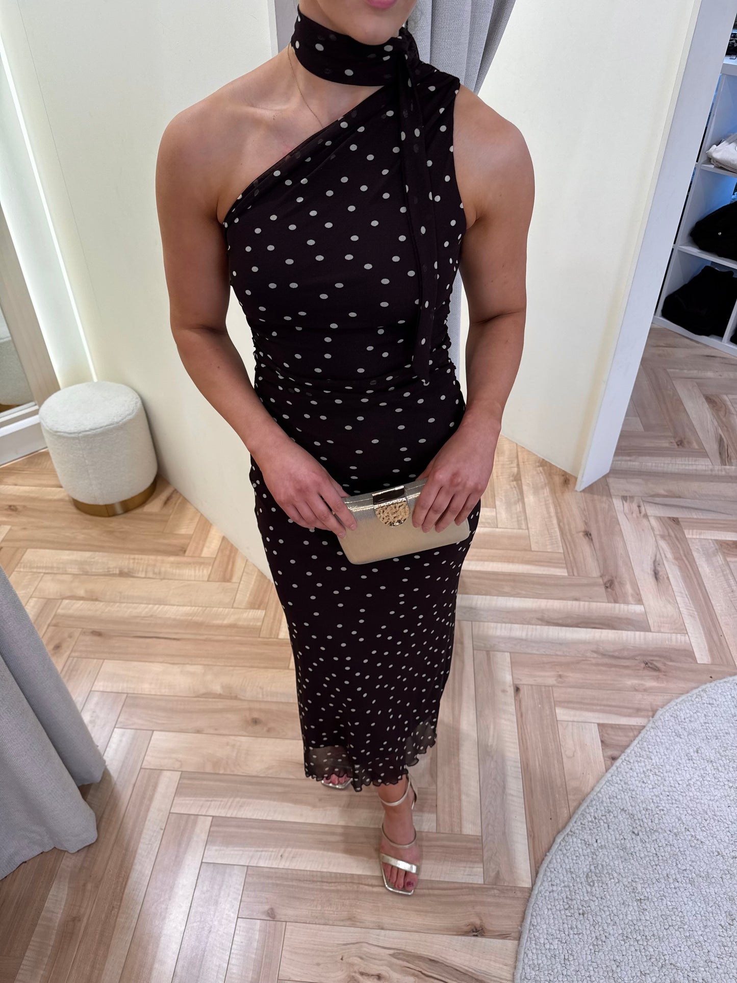 Polkadot midi dress in Chocolate Brown