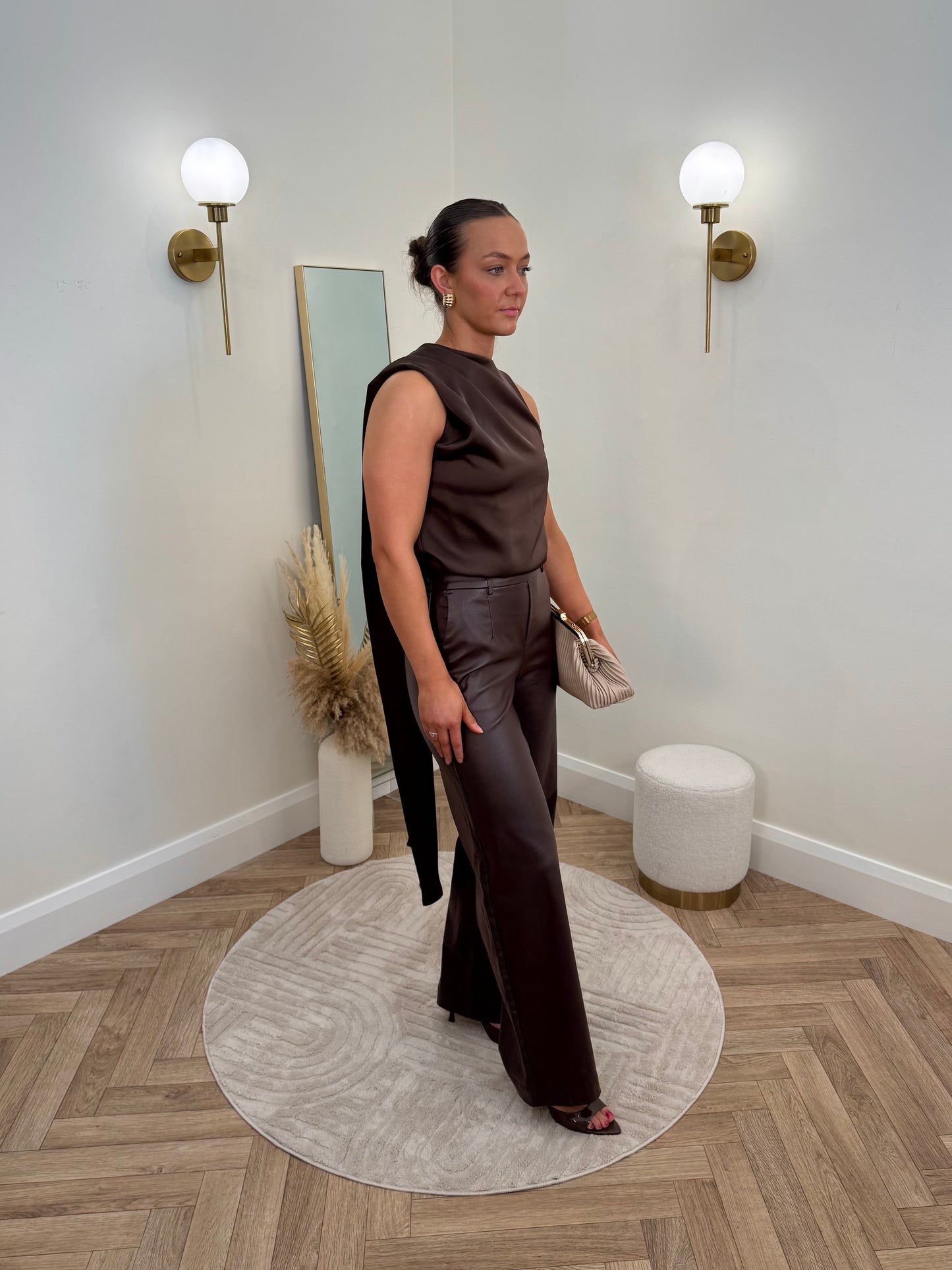 Melba Lisa Wide Coated Trousers in Brown