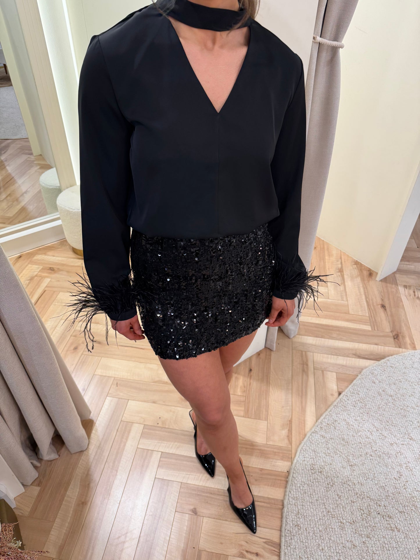 Sequin Mini Skirt in Black