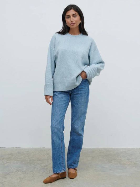 Camille Oversized Borg Knit Jumper in Pale Blue