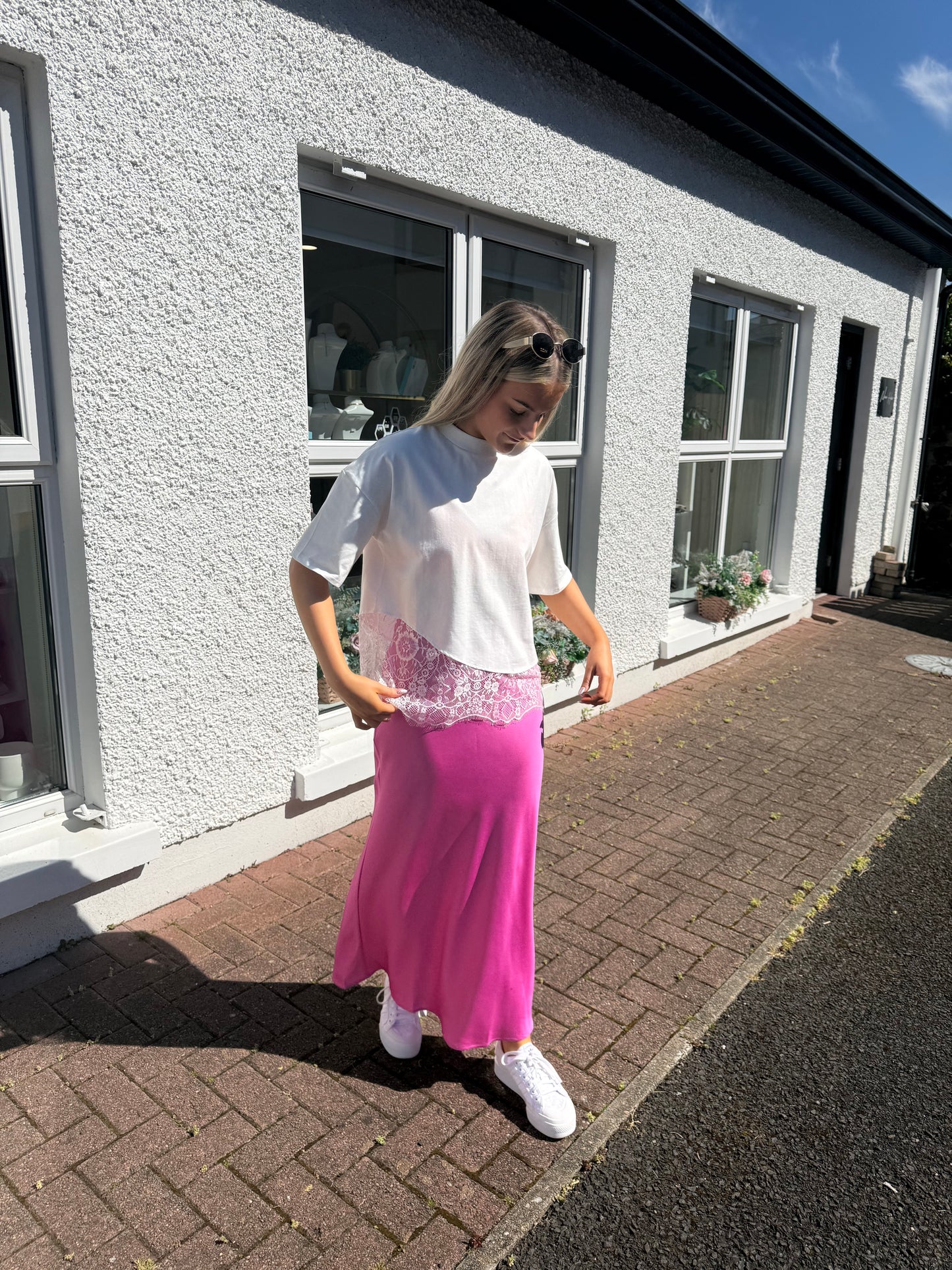 Viellette satin skirt in Fiji Pink