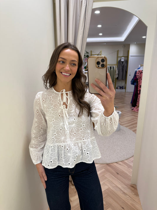 Morgan Top - Off White, Floral Broderie Anglaise