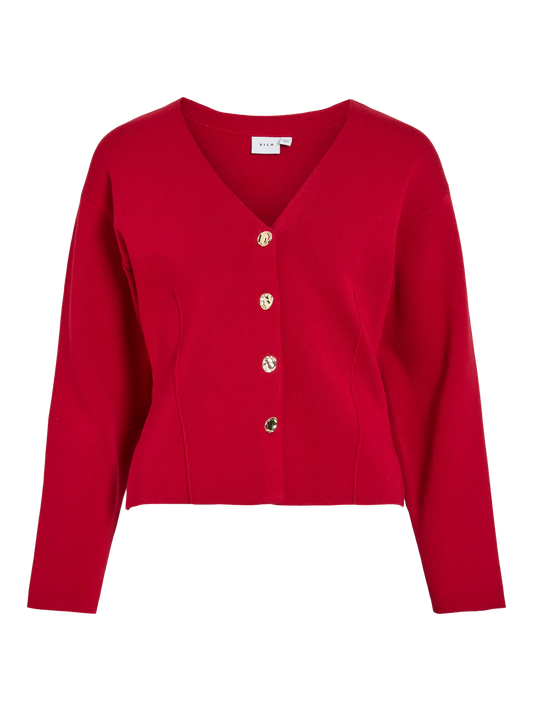 Visway red knit cinched cardigan