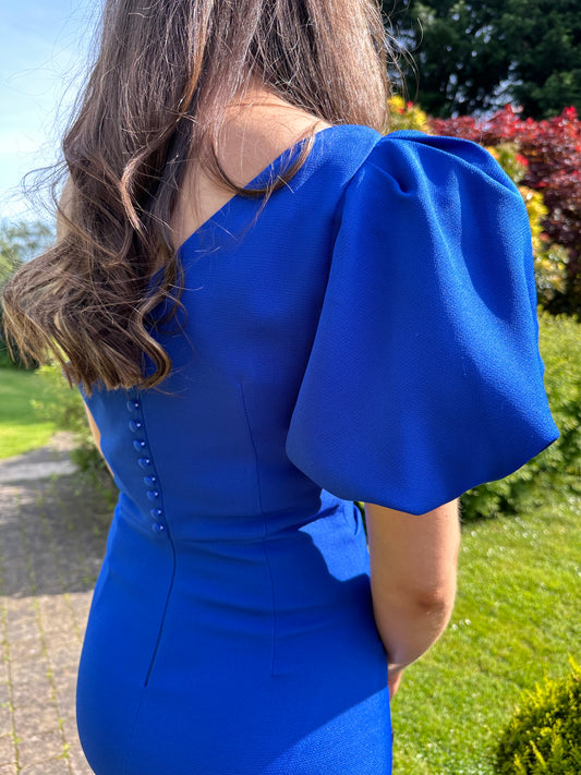 One Shoulder Cobalt Blue Pencil Dress