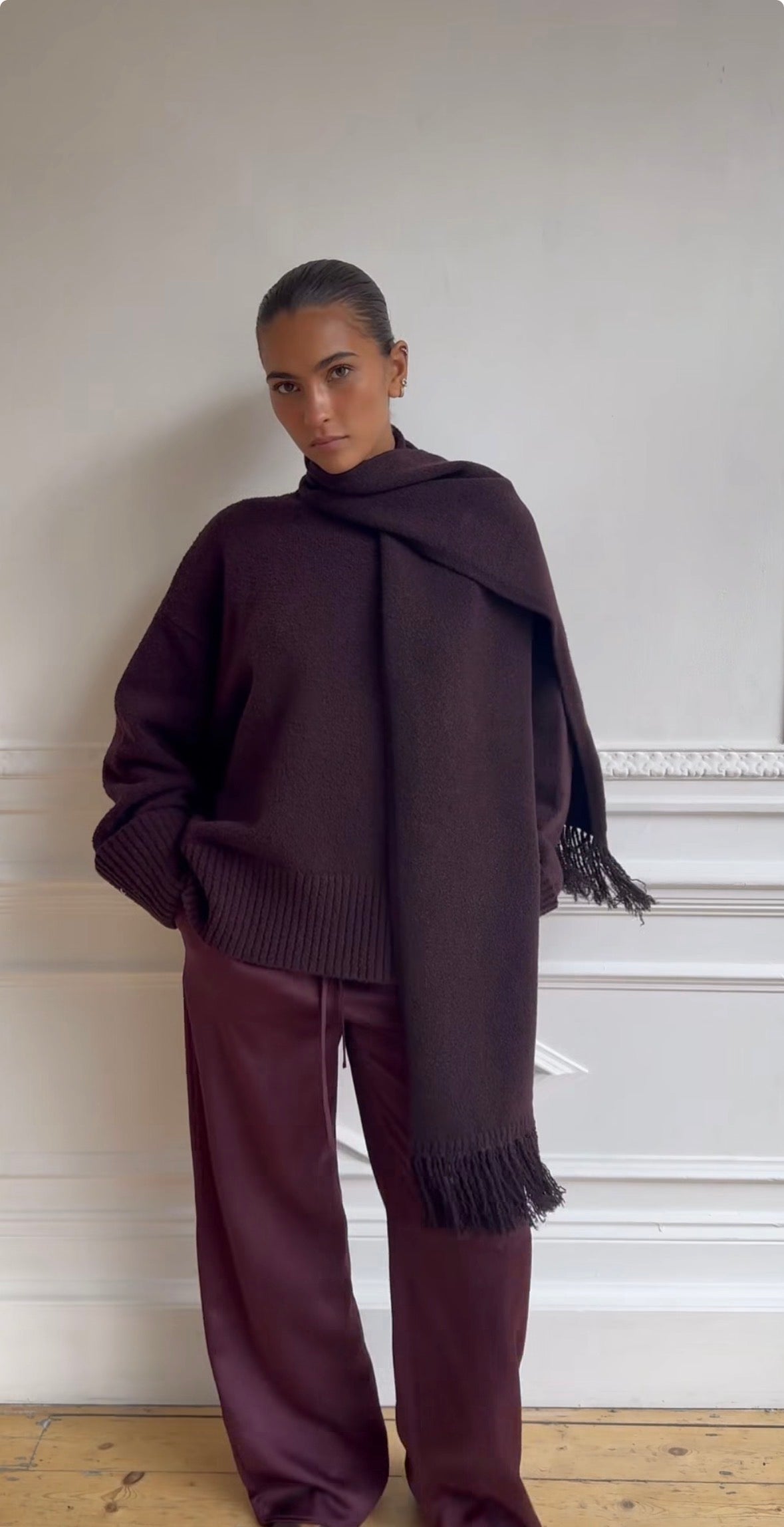 Breya Satin Drawstring Trousers in Fig