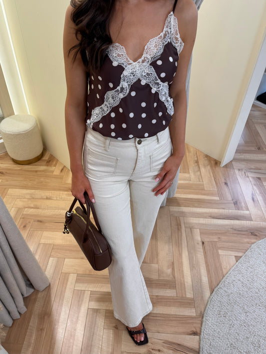 Jenni Lace Cami in Brown/Polka Dot