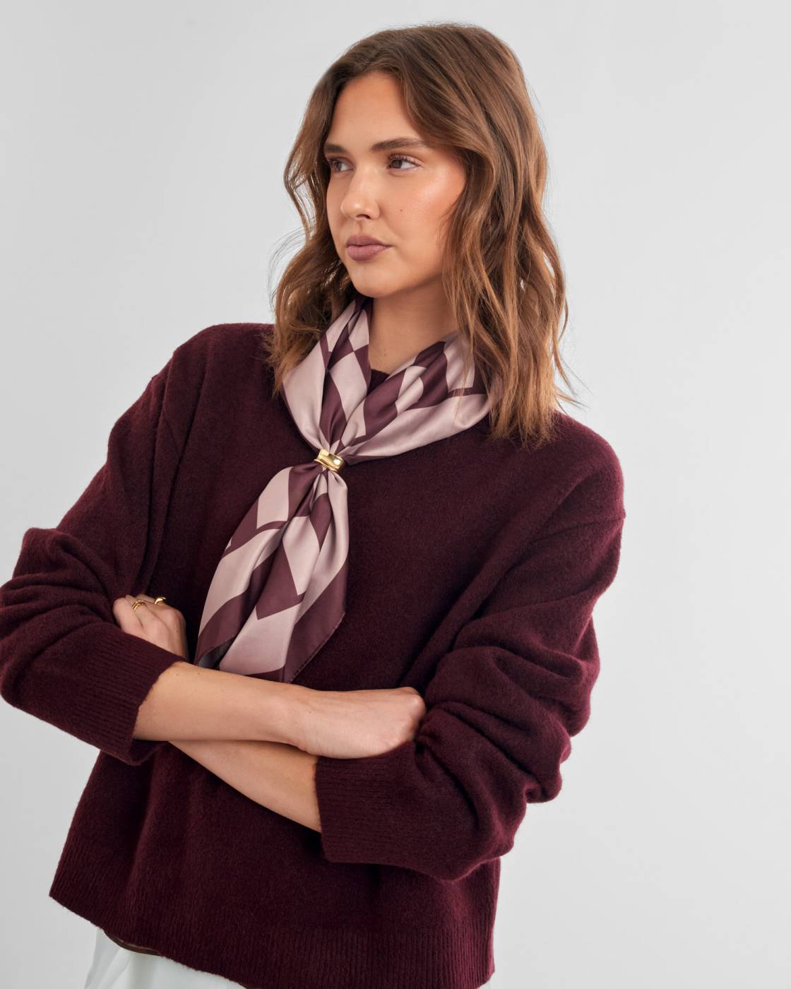 Check Satin Multiway Scarf in Pink and Cherry