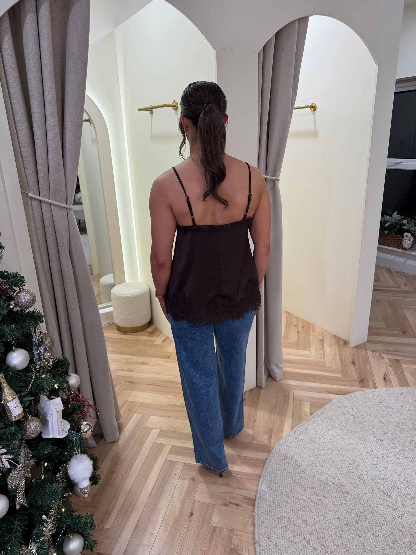 Naline lace cami top in brown