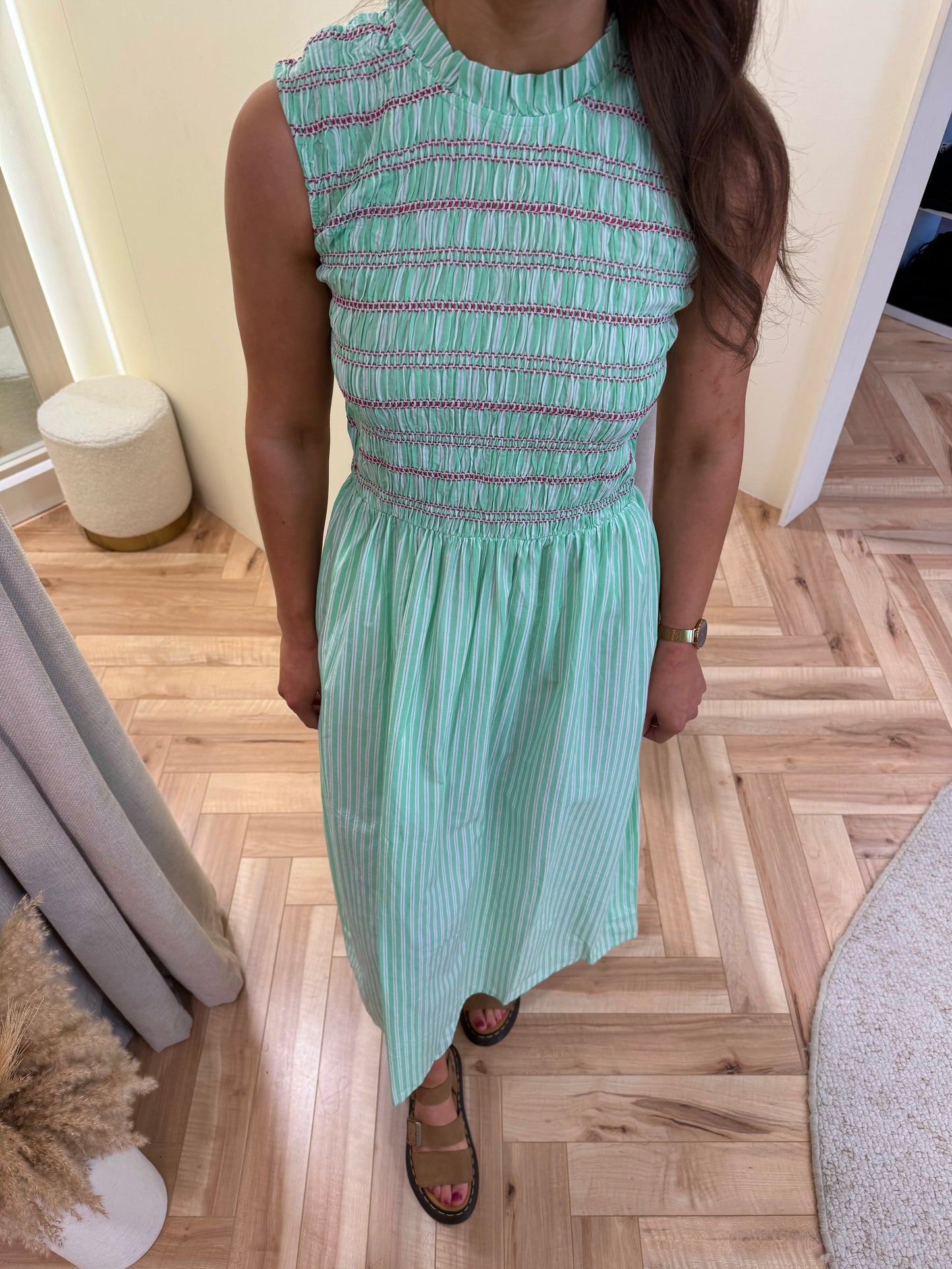 Ihlocy Dress in Green/Birch Stripe