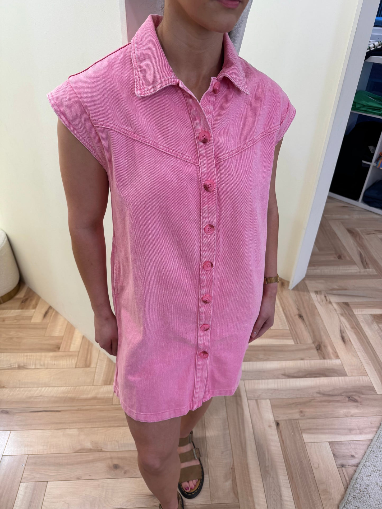 Pink denim dress