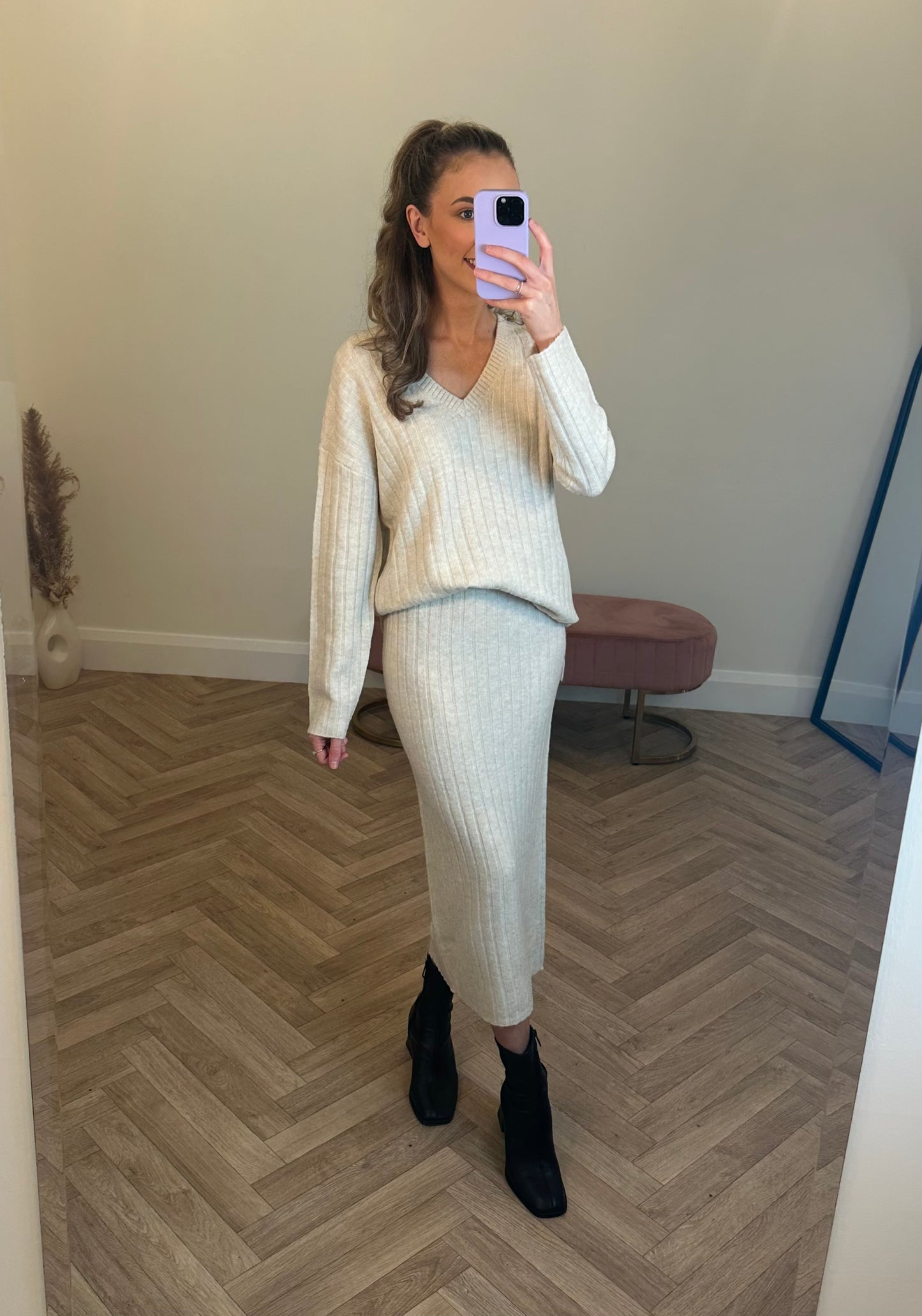 Vimiraz Knit Ribbed Skirt in Birch