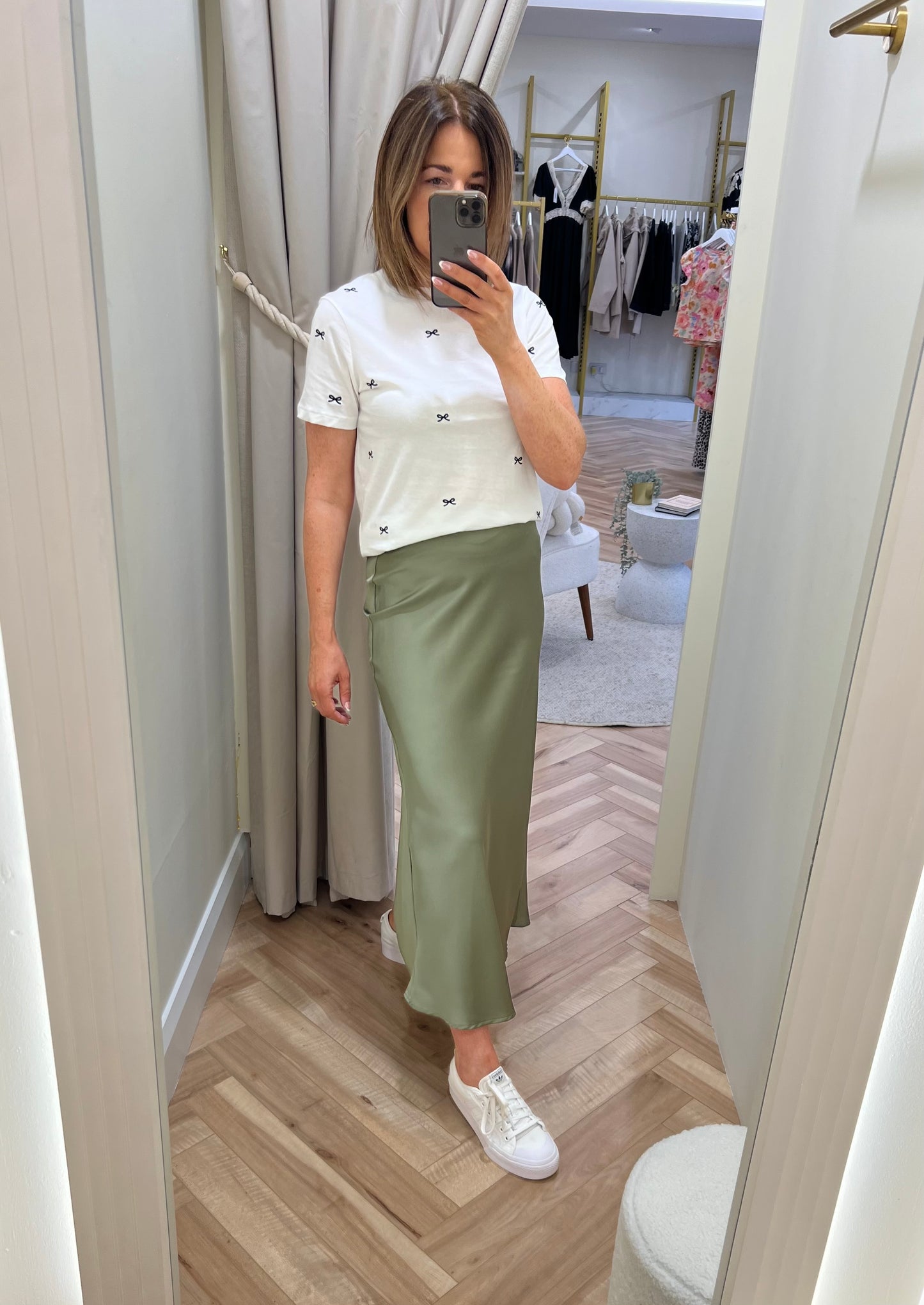 Viellette Khaki satin skirt