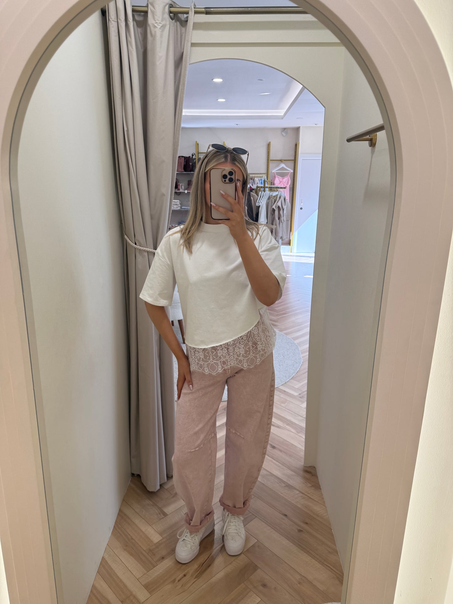 Amelia Lace Hem Top in White
