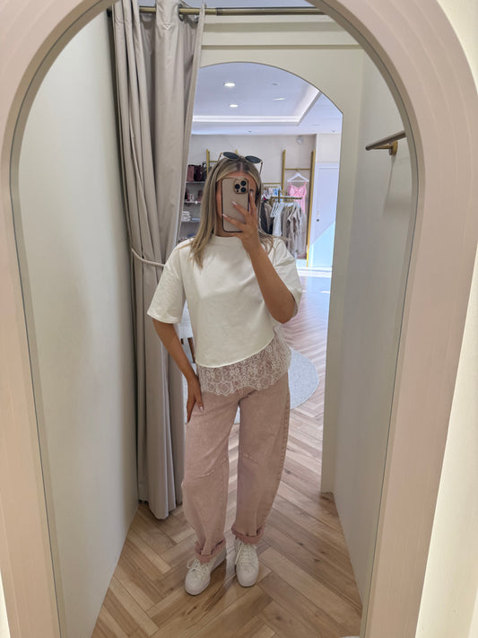 Amelia Lace Hem Top in White